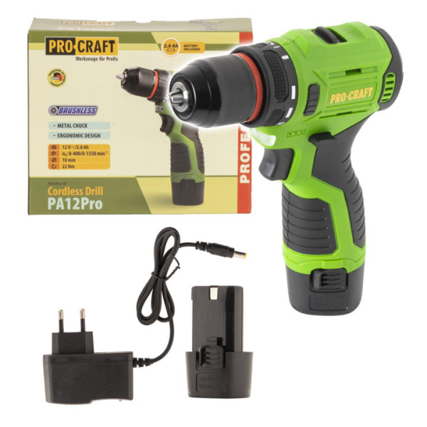 Акумулаторен безчетков винтоверт PROCRAFT PA12Pro-1b, с батерия и зарядно