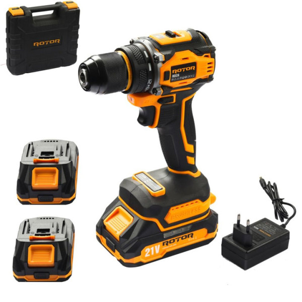 Акумулаторен безчетков винтоверт ROTOR RD2A 21V, две батерии 21V/2Ah, 2200 об/мин