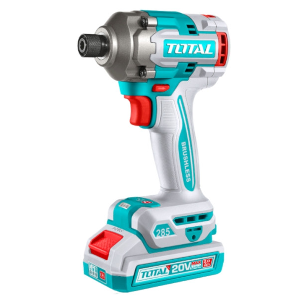 Акумулаторен ударен безчетков винтоверт TOTAL INDUSTRIAL 1/4'', 20V , 285 Nm, 2 х 2.0 Ah