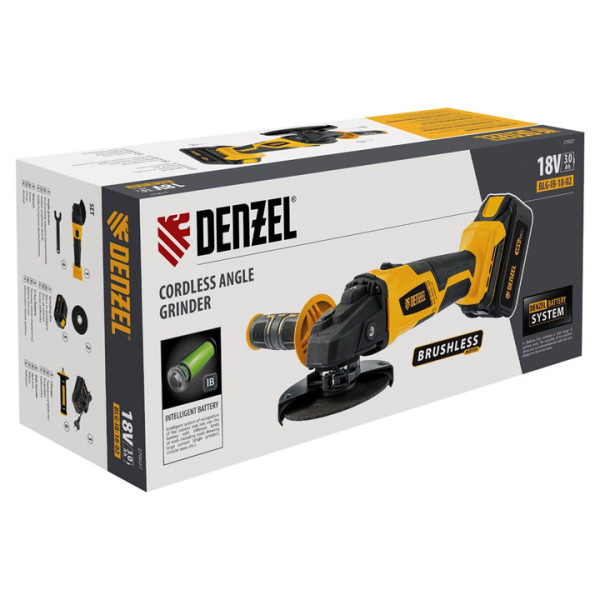 Акумулаторен ъглошлайф DENZEL BLG-IB-18-02, Li-ion, 18 V, 3 Ah, 115 мм,безчетков 