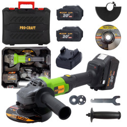 Акумулаторен ъглошлайф PROCRAFT PGA20, 20 V, 2 батерии