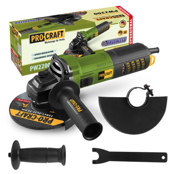 Безчетков ъглошлайф PROCRAFT PW2200,1100W, 125мм