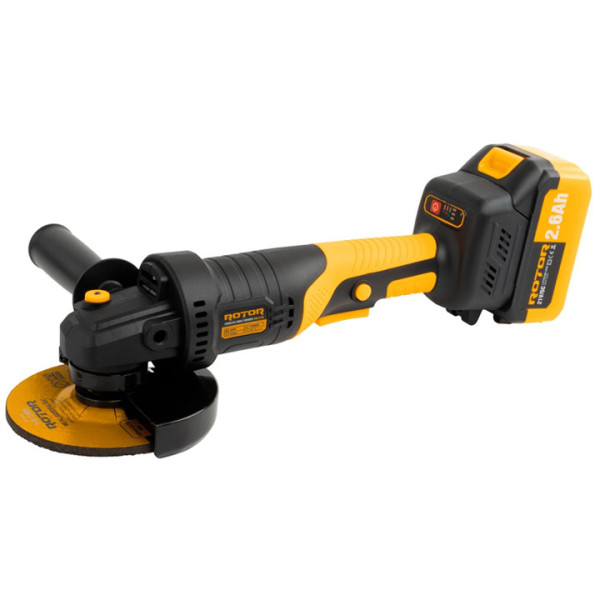 Акумулаторен безчетков ъглошлайф Rotor RAG-2.6A, с батерия 21V 2Ah и зарядно