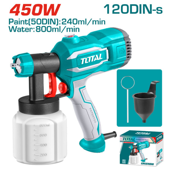 Електрически пистолет за боядисване TOTAL Industrial, 450W, 0.38 L/min