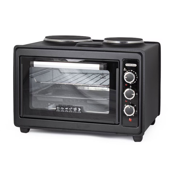 Малка готварска печка Termomax TC33BK, 33 L, 2 котлона, 2300W, Черна
