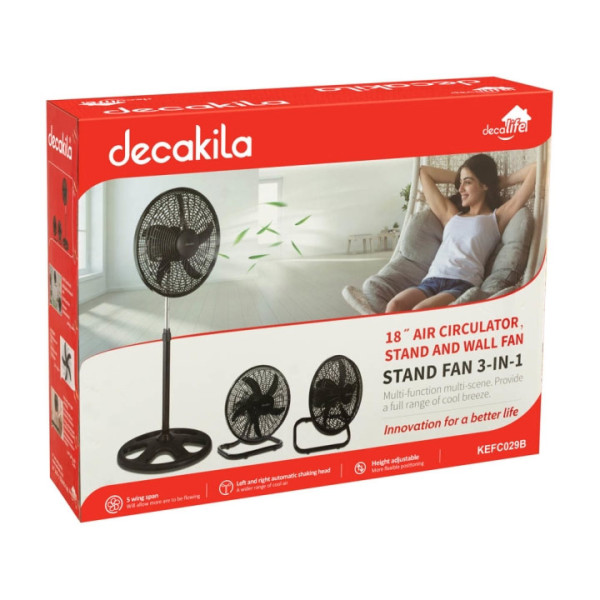 Вентилатор със стойка 3в1 DECAKILA,60W, Черен 2броя